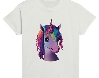 T-shirt col rond enfant licorne arc-en-ciel magique