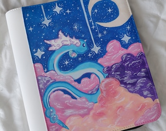 Carpeta personalizada de 4 bolsillos con tapa, pintada a mano, hecha a mano, 128 bolsillos, diseño frontal y posterior.