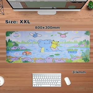 Desk Mat Cute Anime Ditto/Lapras Design -Size XXL800X300X3/4mm Double Lined Rubber Machine Washable