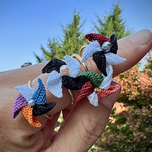 Whirling Crochet Mini Windmill Ring, Crochet gift, Windmill