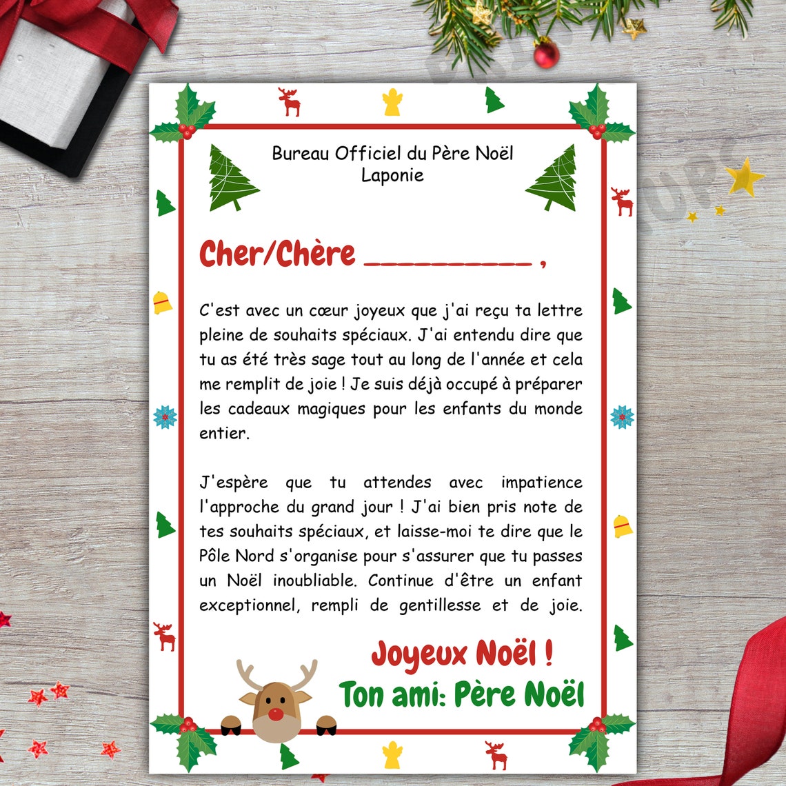 Lettre Au Père Noël Et Sa Réponse En Français, Imprimables Au Format A4, PDF, Canva,