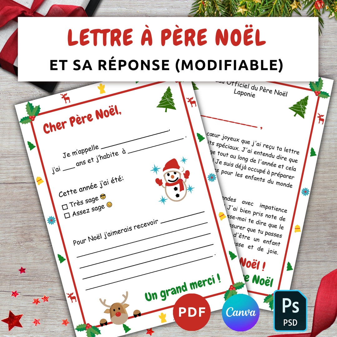 Lettre Au Père Noël Et Sa Réponse En Français, Imprimables Au Format A4, PDF, Canva,