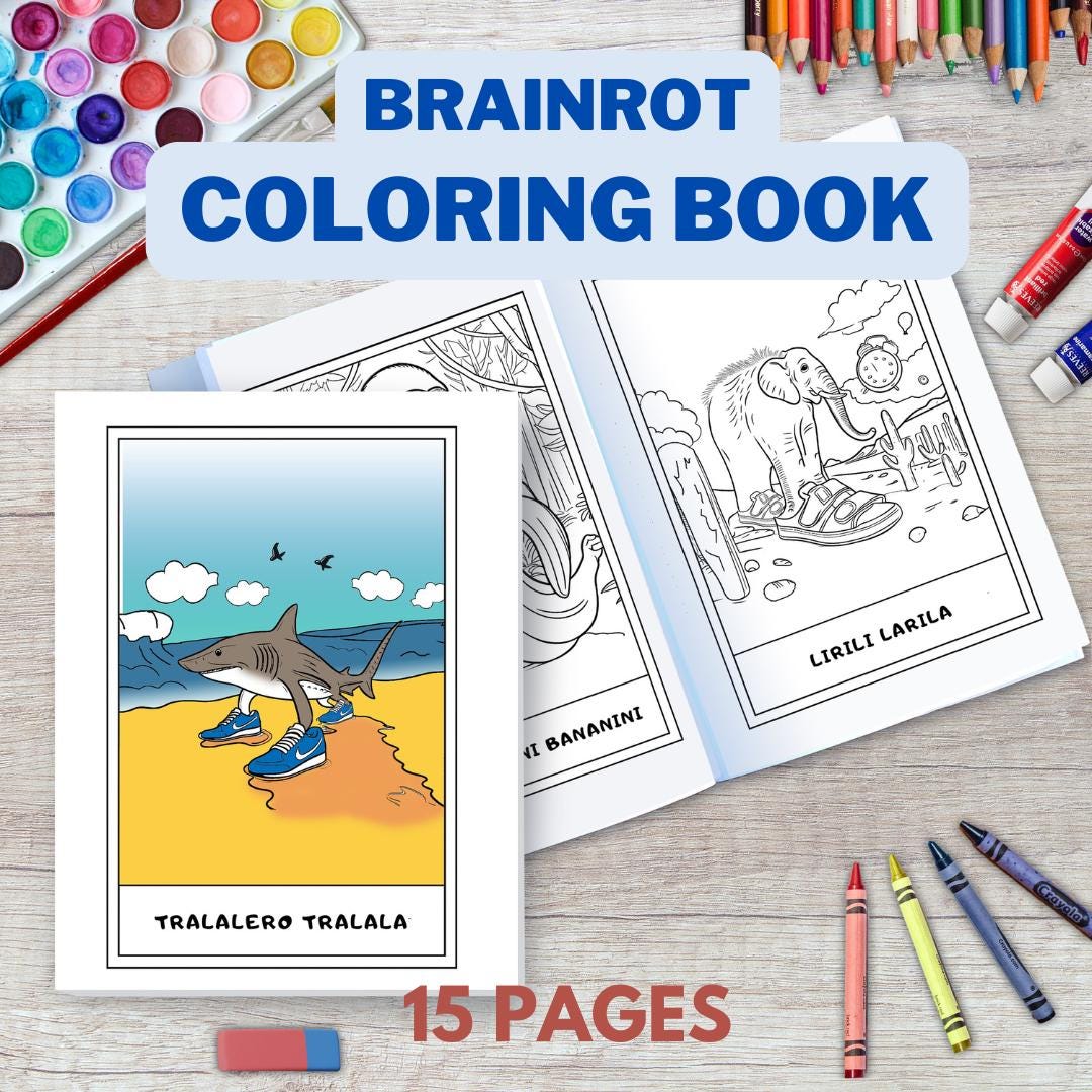 Italian Brainrot Animals Coloring Book - Viral TikTok Meme Trend, Printable PDF & JPG, Tralalero Tralala, Tung Tung Sahur, Digital Download