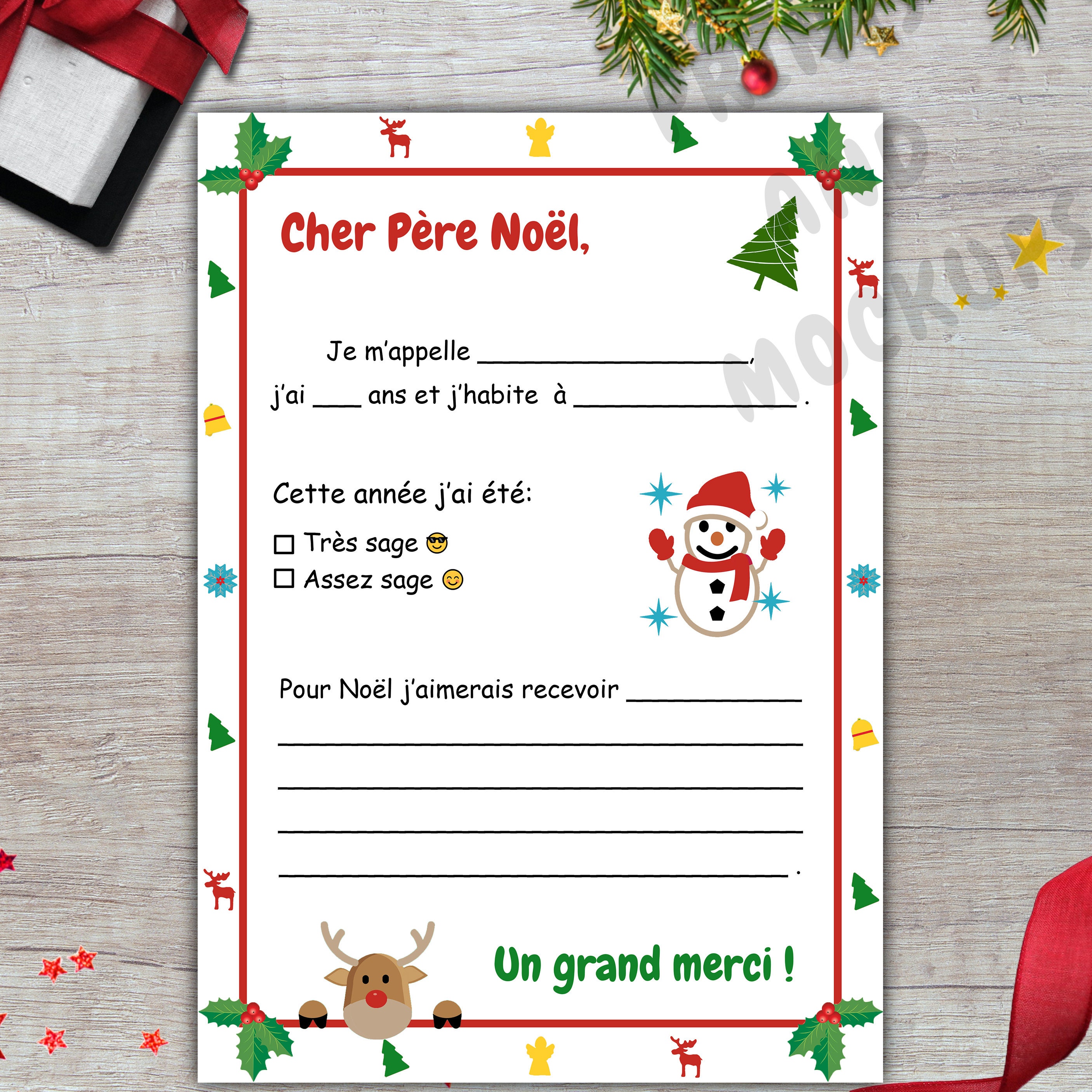 Lettre Au Père Noël Et Sa Réponse En Français, Imprimables Au Format A4, PDF, Canva,