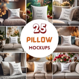 Lot de 25 maquettes de coussins, Maquettes de coussins décoratifs, Fichiers JPG, Tutoriel vidéo, Coussins à sublimation carrés blancs, Design moderne