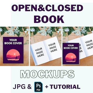 8.5x11 inch Open and Closed Book Mockup, KDP Mockup, PSD and JPG + Tutorial, Logbook, Notebook, Coloring book, Hardcover book, Desk, Flowers