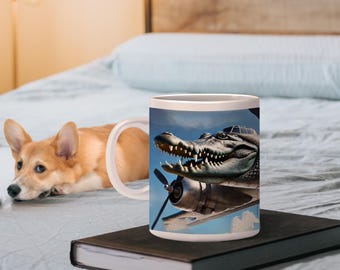 Bombardiro Crocodilo - Fun Crocodile Ceramic Mug, TikTok Viral Meme Trend, Italian Brainrot Animals, Beach Vibe, Gift for Gen Z, Coffee Mug