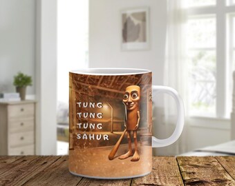 Tung Tung Sahur - Fun Meme Ceramic Mug, TikTok Viral Meme Trend, Italian Brainrot Animals, Beach Vibe, Gift for Gen Z, Coffee Mug