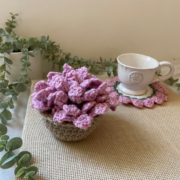 pot de fleurs sous verre en crochet fait main, décoration cuisine, maison, cadeau mère, maman