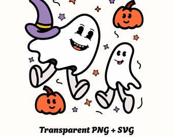Ghost Party SVG Retro Halloween PNG Digital Download for DTG Printing, Sublimation Design, Transfers, etc.