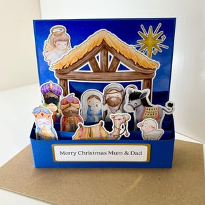 "Handgemachte Weihnachtskrippe ""Pop Up"" Karte."