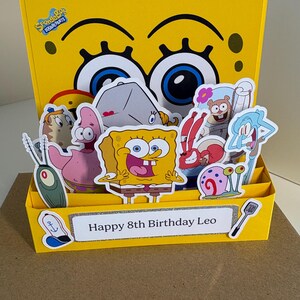 HANDMADE Personalised SpongeBob square pants themed pop up card