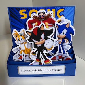 HANDGEMAAKTE Gepersonaliseerde pop-upkaart met Sonic the Hedgehog-thema
