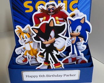 HANDMADE Personalised Sonic the Hedgehog themed pop up card