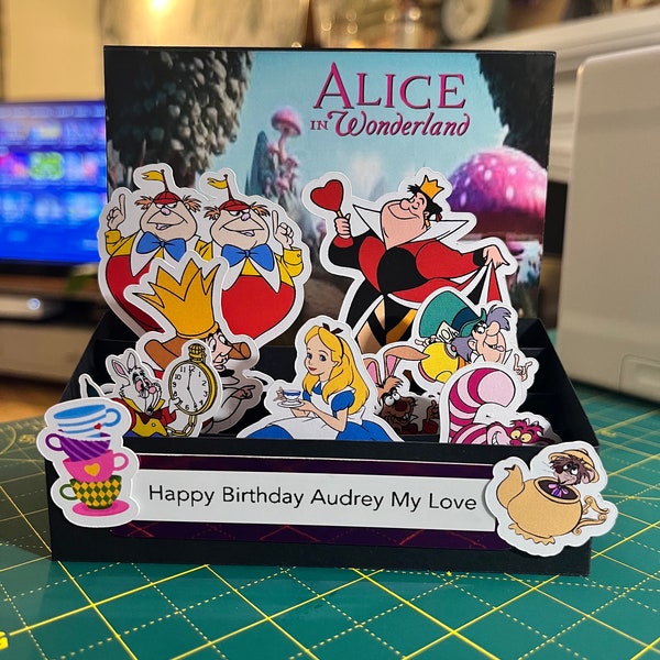 Alice in Wonderland inspired personalised pop up/ 3d birthday card