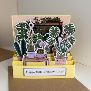 Tarjeta emergente con temática de planta de interior/tienda de plantas hecha a mano: personalizada si se requiere.