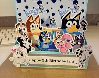 Cartão de aniversário pop-up/3D personalizado com tema de cachorro, feito à mão