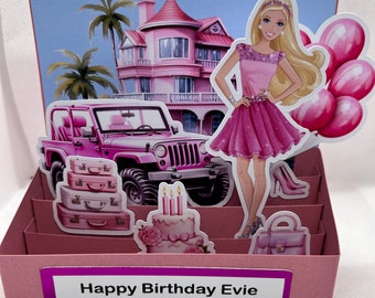 Pink fashion doll pop up card