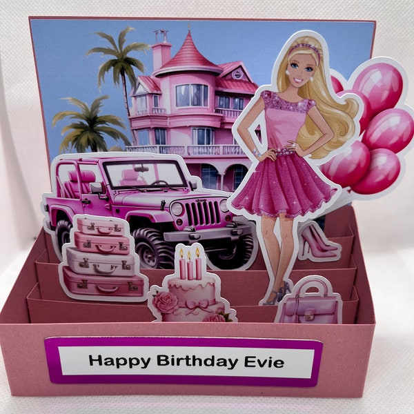 Pink fashion doll pop up card