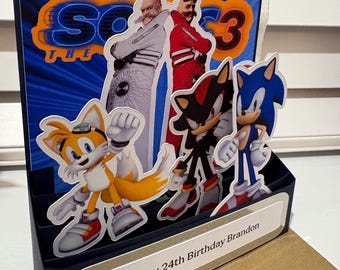 HANDMADE Personalised Sonic the Hedgehog 3 themed pop up card
