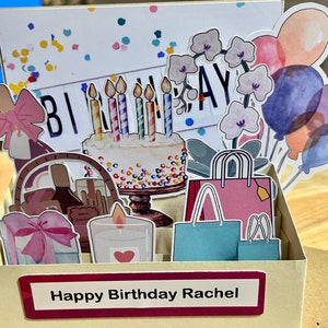 Carte d'anniversaire pop-up faite main pour elle (maman, soeur, fille, tante, nièce, amie) personnalisée si nécessaire.