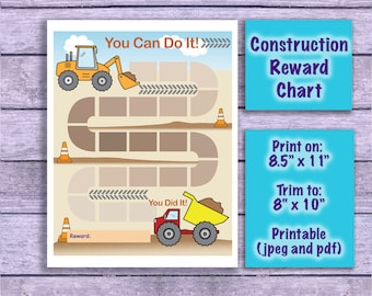Construction Reward Chart | Instant Download Sticker Chart | Toddler Chore Chart  | Printable Vehicle Kids Behavior Chart