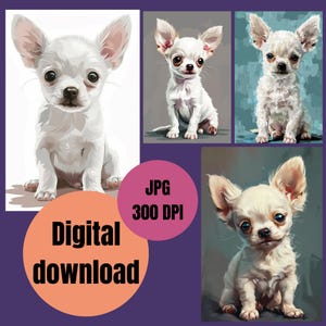 Chihuahua Dog Poster Illustration | Cute Chihuahua Wall Art Print | Puppy Lover Gift, Pet Lover Decor | Chihuahua Themed Art | JPG 300 DPI