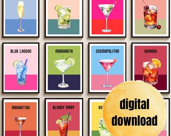 Cocktail Art Prints: Bar Decor, Set of 22 (Digital Download)