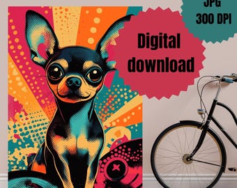 Pop Art Chihuahua Poster: Retro Vinyl Hund Druck (Digitaler Download)