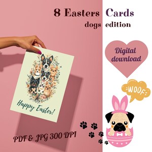 Osterkarten | 8 bezaubernde Digitale Grußkarten | Druckbar für Hunde-Liebhaber | Oster-Karte | Hund PDF JPG 300 DPI |Sofort Download