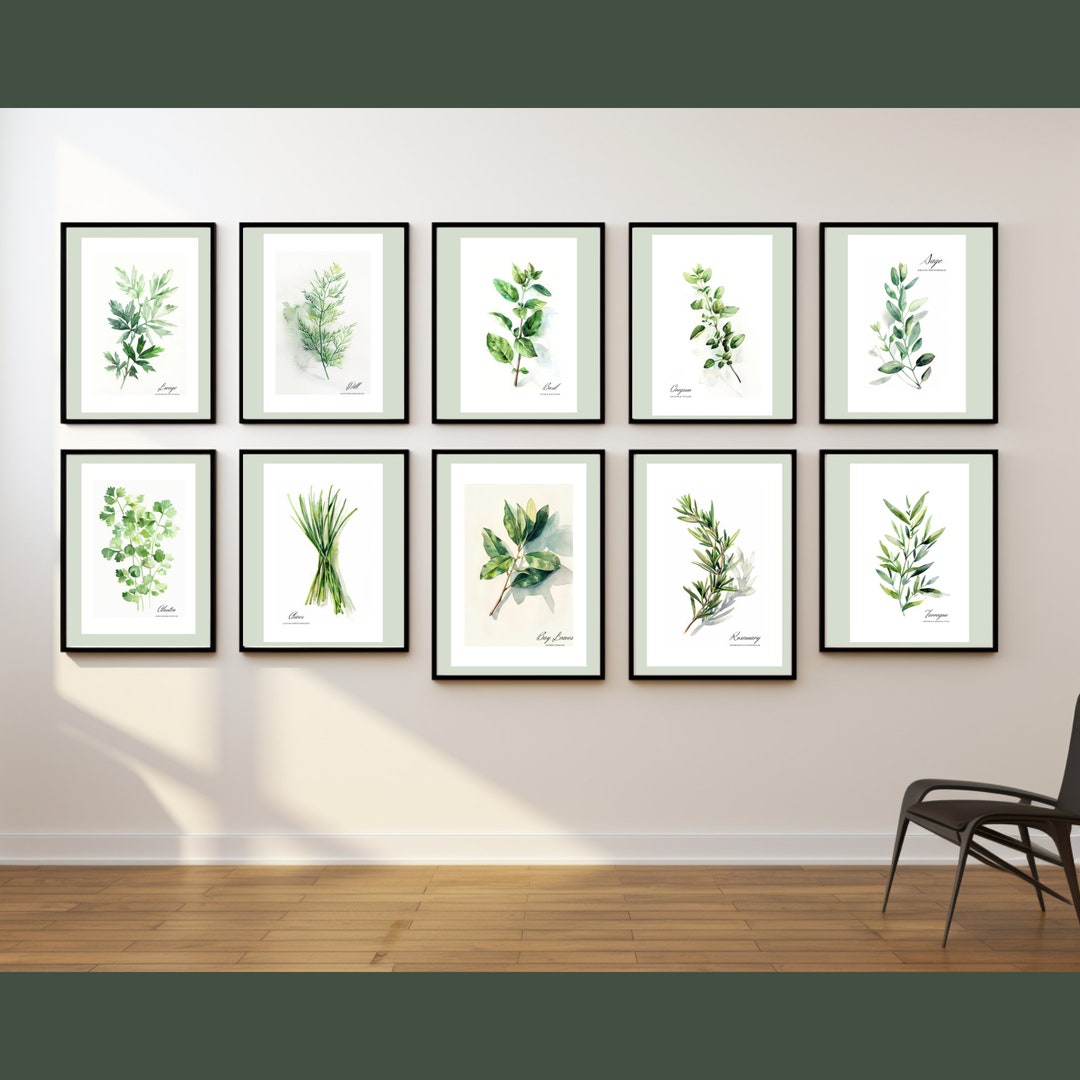 botanical herb prints set of 4 unframed botanical herb... Herb Botanical Art Prints: Kitchen Decor Poster Set (digital Download ...