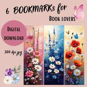 Floral Bookmark Set: Wildflower Art, Book Lover Gift (Digital Printable)