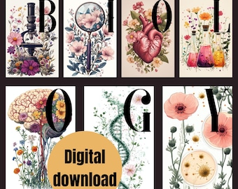 Láminas florales de biología: Decoración para el aula de ciencias (descarga digital)