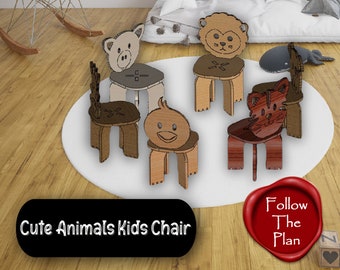 Children's Chair Set | Cnc Template File | Cute Animal Chair | Wooden Chair | Laser Cutting | Wood Works | DIY