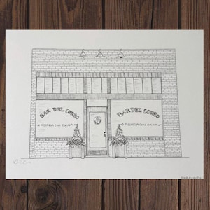 Hand-Drawn first Date Ink Portrait, Custom Building Sketch, Anniversary Gift, Restaurant sketch