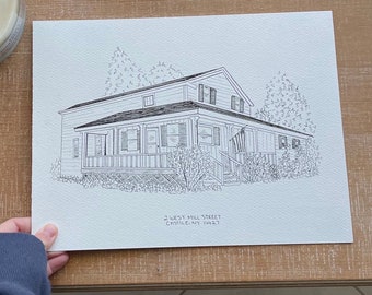 Custom House Sketch, Hand Drawn House Portrait, Custom house drawing from photo, House Sketch