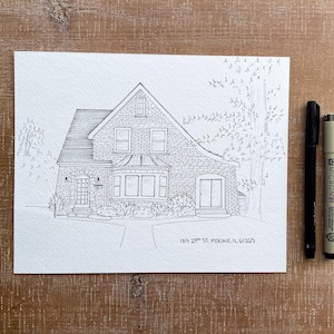 Custom House Portrait: Hand-Drawn Ink Sketch from Photo