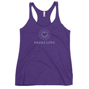 Women&#39;s Racerback Tank, Inhale Love Tank, Motivational Tank, Gift for Her, Yoga Tank, Gift for Yogi, Favorite Yoga Tank, Spiritual Tank