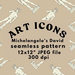 Michelangelo's David seamless pattern for fabric sublimation, repeating pattern, digital scrapbook paper, surface pattern, wallpaper.