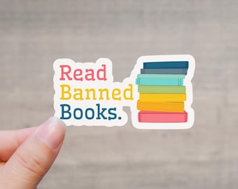 Read Banned Books Sticker: Colorful Book Stack, Intellectual Freedom Vinyl Decal