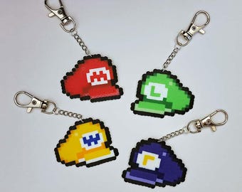 Mario & Friends Retro Caps | Mini Fuse Bead Keychains