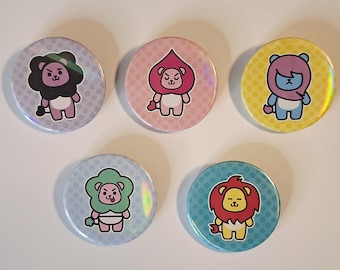 KDH: Saja Friends (Updated) | Medium Size (1.45" / 37 mm) | Button Pins & Magnets