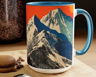 Retro Mountain Graphic Large Mug, Vintage Design Coffee Mug, Retro Mountaineer Hiker Camper Coffee Mug, Adventure Lover Gift,Cabin Decor Mug