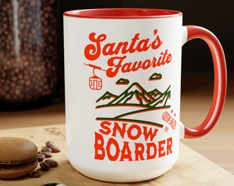 Santas Favorite Snowboarder Retro Large Coffee Mug, Retro Snowboarding Gift, Vintage Style Christmas Mug, Coffee Lover Mug, Snowboarder Gift