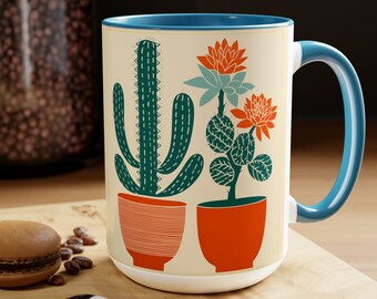 Cactus Boho Art Coffee Mug, Desert Mug, Cactus Plants Coffee Mug, Boho Style Coffee Mug, Cactus Graphic Style, Camping Adventure Lover Gift