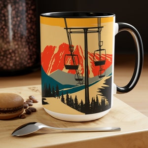 Retro Skiing Coffee Mugs, Ski Lover Coffee Mug, Skiing Mug, Retro Style Skiing Coffee Mug, Coffee Lover, Cabin decor Gift