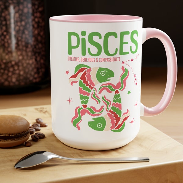 Zodiac Pisces Birthday Large Coffee Mug Gift, Pisces Retro Mug, Birthday Zodiac Sign Coffee Lover Mug, Astrological Mug,Pisces Birthday Gift