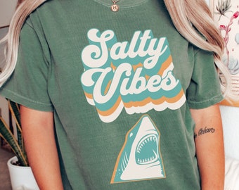 Salty Vibes T-Shirt, Retro Shark Shirt, Shark Lover, Fishing Gifts, Fisherman Gift, Fish Lover Gift, Retro Fishing Shirt