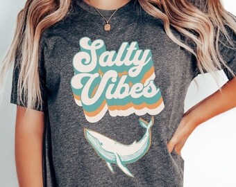 Salty Vibes Whale Retro T-Shirt, Ocean Lover Shirt, Animal Lover Shirt, Beach Life, Retro Summer Vibes Shirt, Summer Vacation Shirt