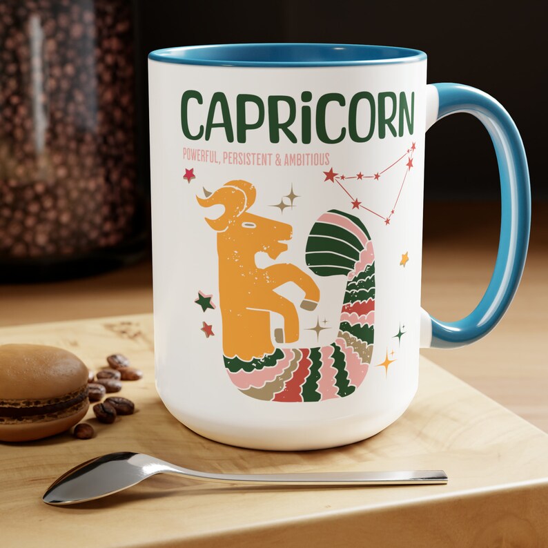 Zodiac Capricorn Birthday Large Coffee Mug, Capricorn Retro Mug, Birthday Zodiac Sign Coffee Lover, Astrological Mug,Capricorn Birthday Gift Light Blue